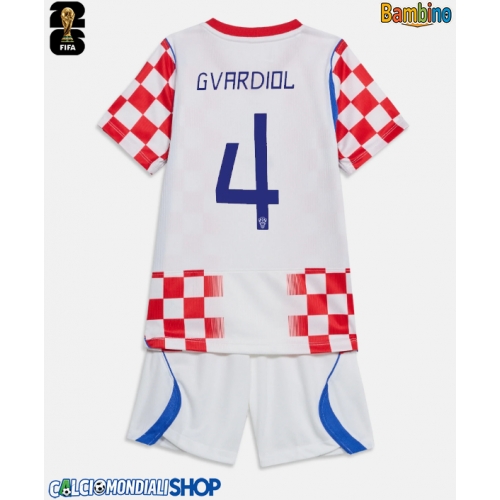 Maglie da calcio Croazia Josko Gvardiol #4 Prima Maglia Bambino Mondiali 2026  Manica Corta + Pantaloni corti)